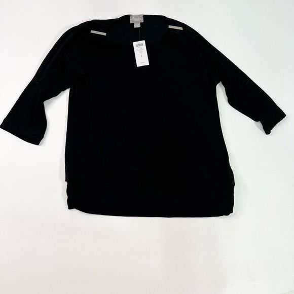 Chico's Slinky Tops Womens Small (1) Black Bateau Neck Open Sleeve Blouse New - Picture 1 of 12